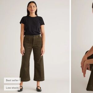 Quince Olive Green Wide-Leg Corduroy Pants